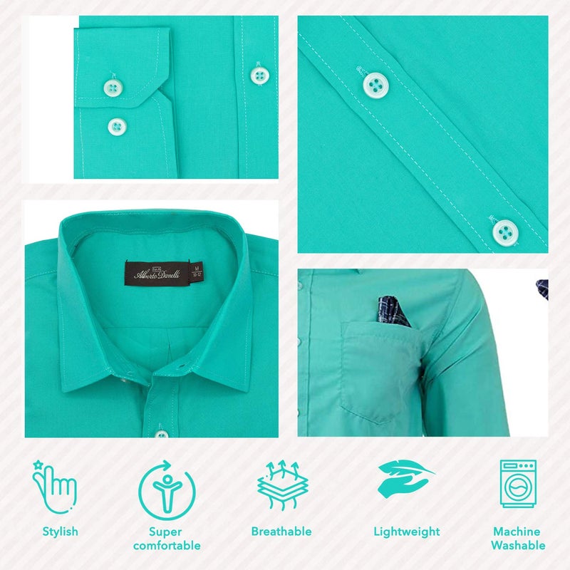 Alberto Danelli's Boys Long Sleeve Dress Shirt with Matching Tie and Handkerchief, 14/16, Lagoon - Image 4